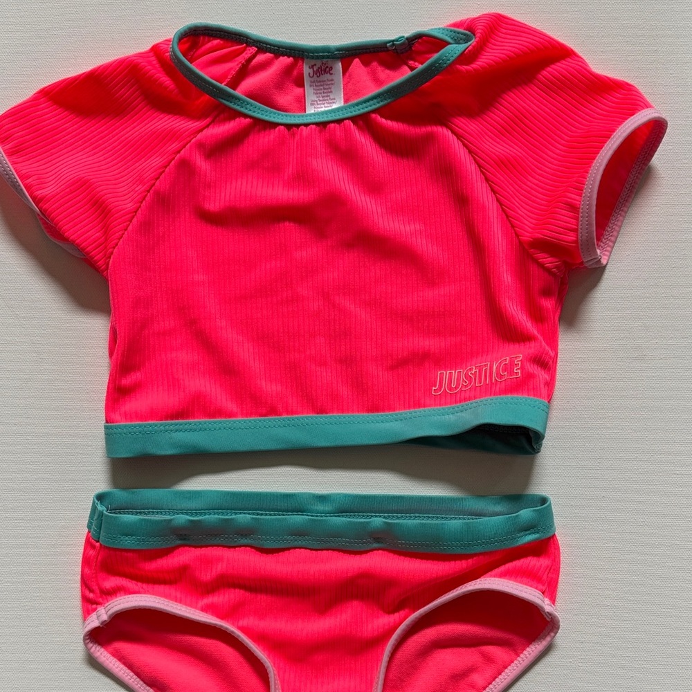 Justice Vibrant Pink and Teal Kids Bikini